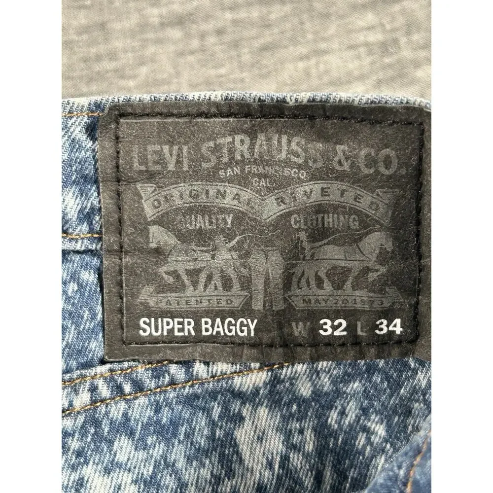 Levis Super Baggy Jeans Men 32x34 Acid Wash Drawstring Skateboarding Y2K